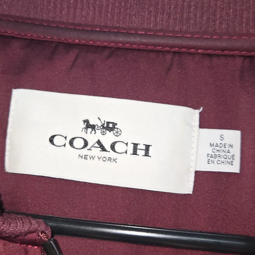 COACH New York Women Quilted Bomber Jacket Burgundy F86472 Size S Leather Trim